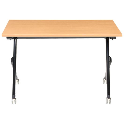 Scrivania da ufficio pieghevole con struttura in metallo marrone e nero, piano in MFC 120 x 60 cm, tavolo pieghevole portatile con rotelle