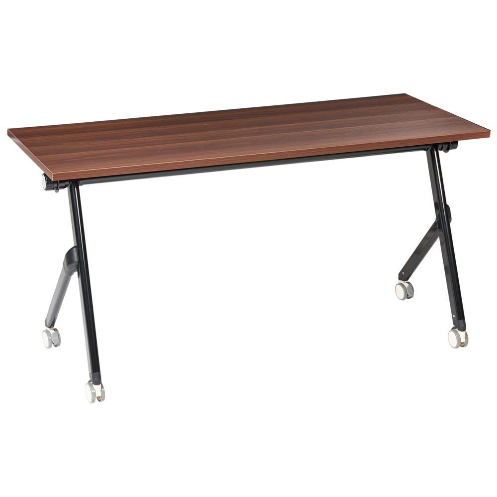 Scrivania da ufficio pieghevole con struttura in metallo marrone scuro e nero piano in MFC 160 x 60 cm portatile con rotelle design moderno