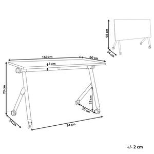 Scrivania da ufficio pieghevole con struttura in metallo marrone e nero piano in MFC 160 x 60 cm tavolo pieghevole portatile con rotelle design moderno