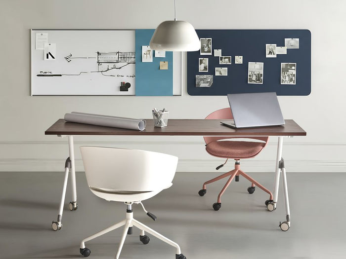 Scrivania da ufficio pieghevole con struttura in metallo marrone scuro e bianco piano in MFC 180 x 60 cm tavolo pieghevole portatile con rotelle