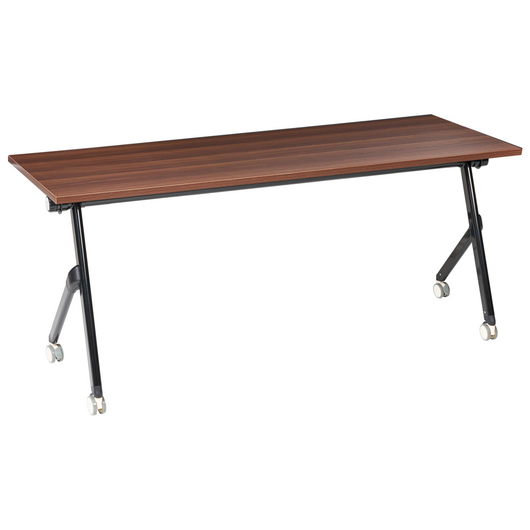 Scrivania rettangolare pieghevole con rotelle portatile con struttura in metallo marrone scuro e nero 180 x 60 stile moderno