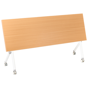 Scrivania da ufficio pieghevole con struttura in metallo marrone e bianco piano in MFC 180 x 60 cm tavolo pieghevole portatile con rotelle