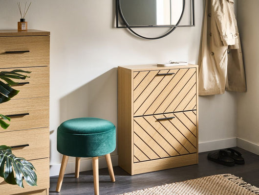 Scarpiera a 2 scomparti in legno MDF con finitura melaminica design scandinavo marrone chiaro