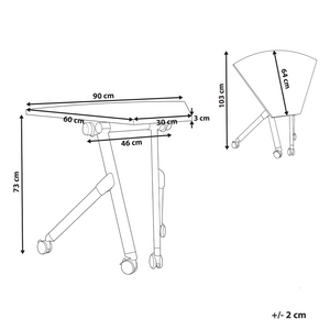 Scrivania pieghevole da ufficio con struttura in metallo marrone chiaro e piano in MFC 90 x 64 cm Tavolo pieghevole portatile con rotelle
