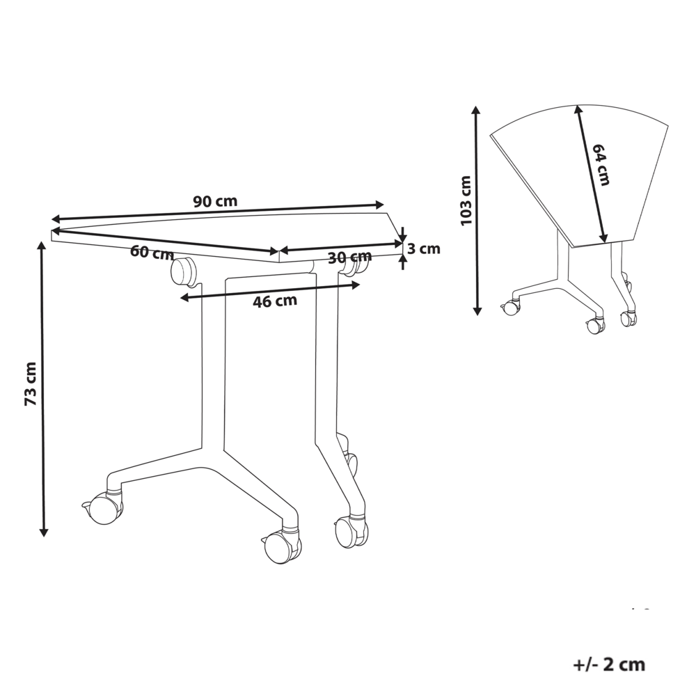 Scrivania pieghevole moderna ad angolo con rotelle 90 x 64 cm Struttura in metallo marrone scuro Design moderno