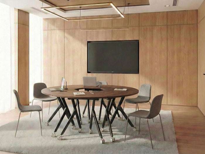 Scrivania pieghevole da ufficio con struttura in metallo marrone scuro e piano in MFC 90 x 64 cm Tavolo pieghevole portatile con rotelle