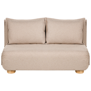 Divano letto a 2 posti Rivestimento in lino sintetico beige Gambe in legno Divano per bambini senza braccioli