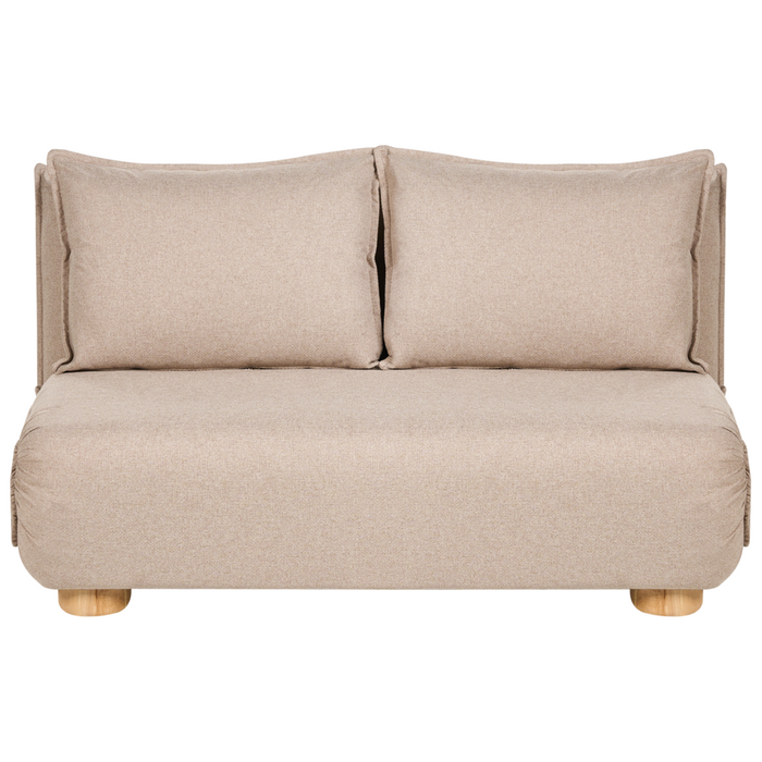 Divano letto a 2 posti Rivestimento in lino sintetico beige Gambe in legno Divano per bambini senza braccioli