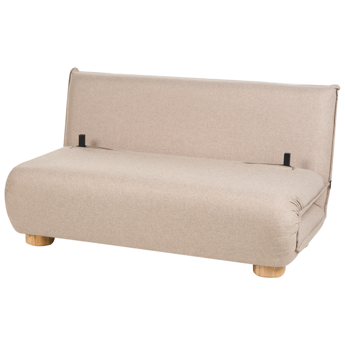 Divano letto a 2 posti Rivestimento in lino sintetico beige Gambe in legno Divano per bambini senza braccioli