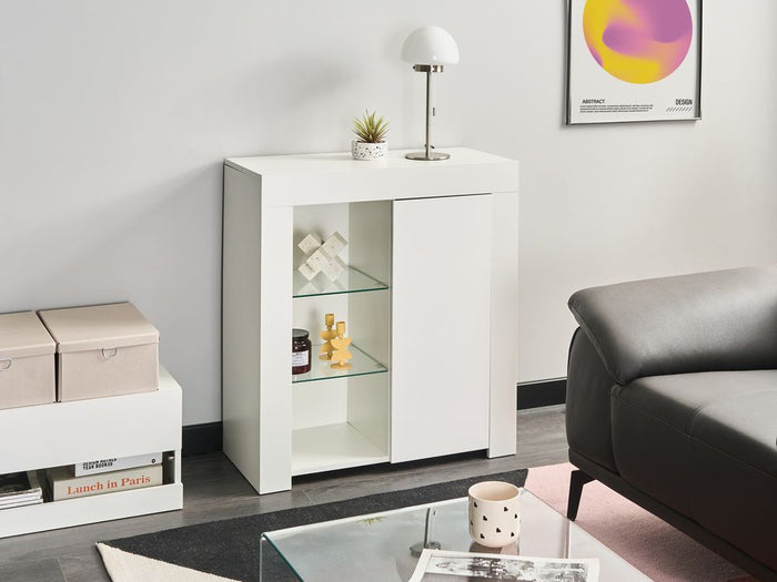 Credenza per soggiorno o camera da letto con 1 anta in MDF LED bianco stile moderno