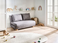 Divano letto a 2 posti Rivestimento in lino sintetico grigio scuro Gambe in legno Divano per bambini senza braccioli