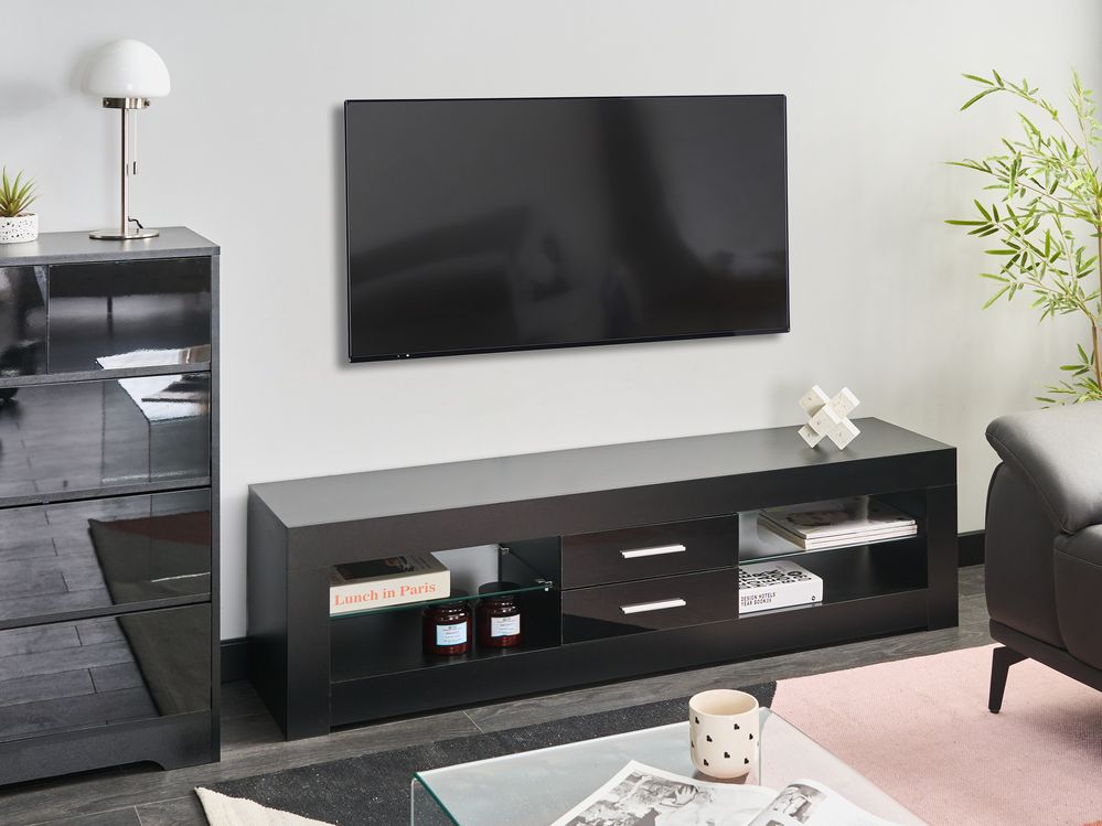 Mobile TV con ante e sistema di gestione dei cavi  LED nero stile moderno