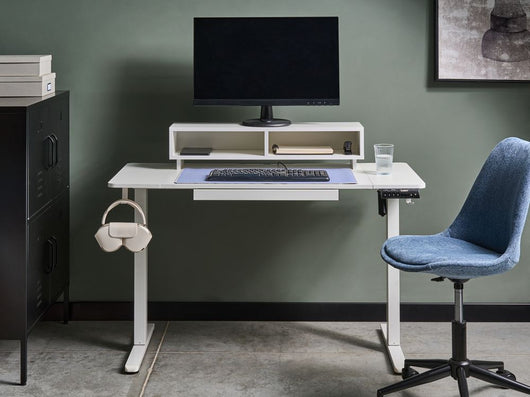 Scrivania elettrica regolabile Piano bianco Struttura e gambe in acciaio 120 x 60 cm Design moderno per lavorare in piedi o seduti