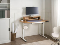 Scrivania elettrica regolabile Piano marrone e bianco Struttura e gambe in acciaio 120 x 60 cm Design moderno per lavorare in piedi o seduti