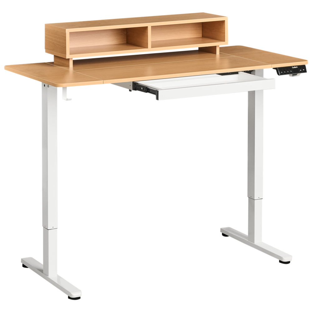 Scrivania elettrica regolabile Piano marrone e bianco Struttura e gambe in acciaio 120 x 60 cm Design moderno per lavorare in piedi o seduti