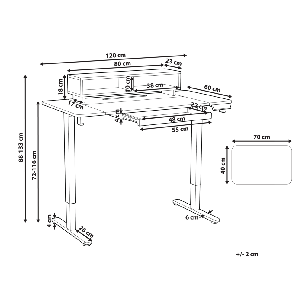 Scrivania elettrica regolabile Piano marrone e bianco Struttura e gambe in acciaio 120 x 60 cm Design moderno per lavorare in piedi o seduti