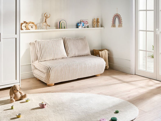 Divano letto a 2 posti Rivestimento in finta pelliccia Gambe in legno Divano per bambini senza braccioli bianco sporco