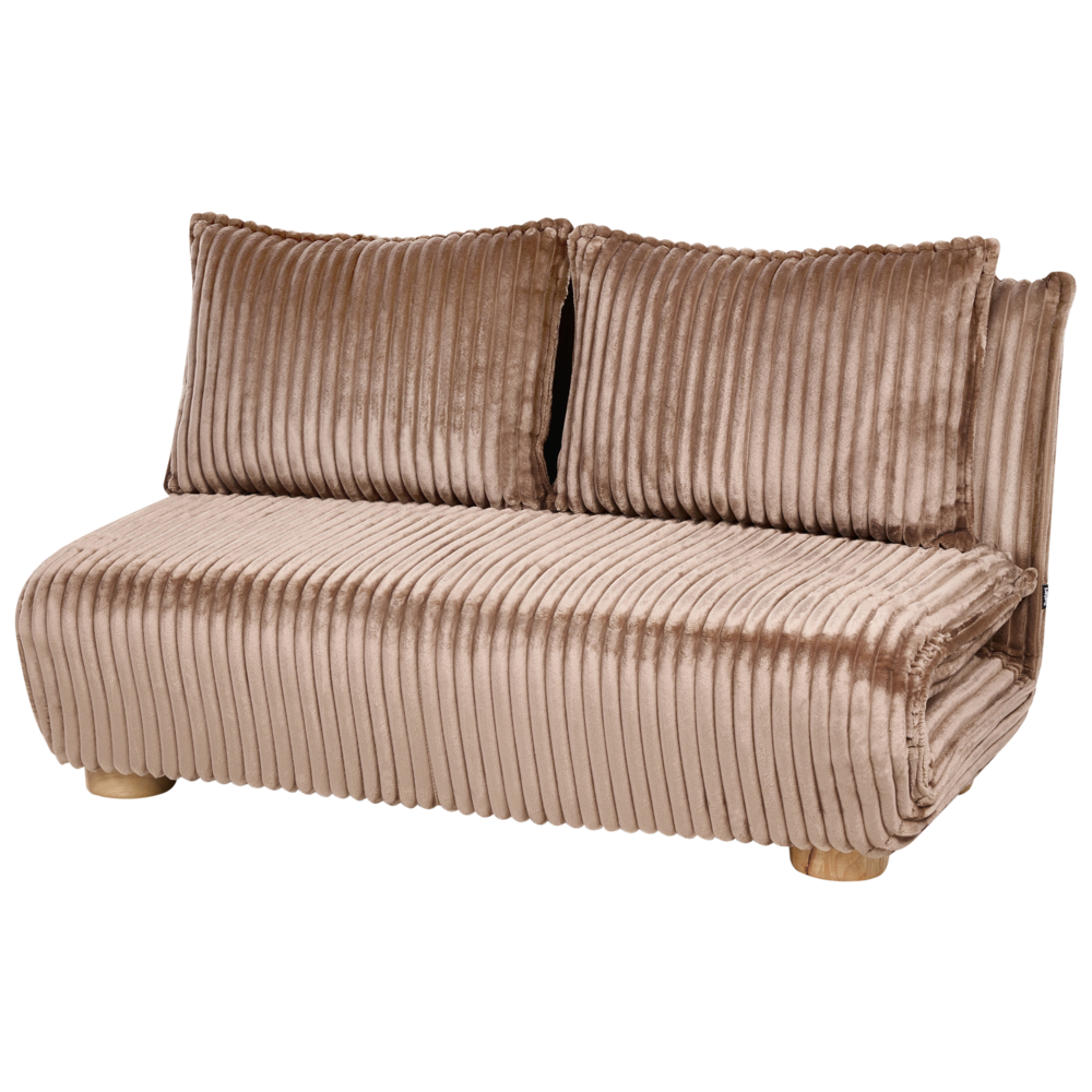 Divano letto a 2 posti Rivestimento in finta pelliccia Gambe in legno Divano per bambini senza braccioli Marrone chiaro