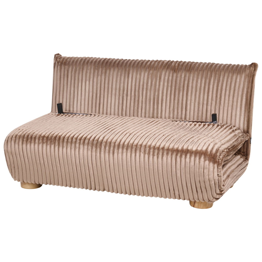 Divano letto a 2 posti Rivestimento in finta pelliccia Gambe in legno Divano per bambini senza braccioli Marrone chiaro