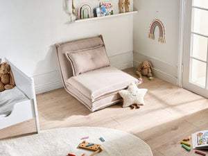 Divano letto beige Poltrona da pavimento Rivestimento in tessuto Letto singolo pieghevole con cuscino Design moderno Camera dei bambini Soggiorno