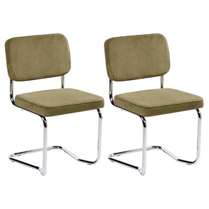 Set di 2 sedie da pranzo in velluto a coste verde stile retrò