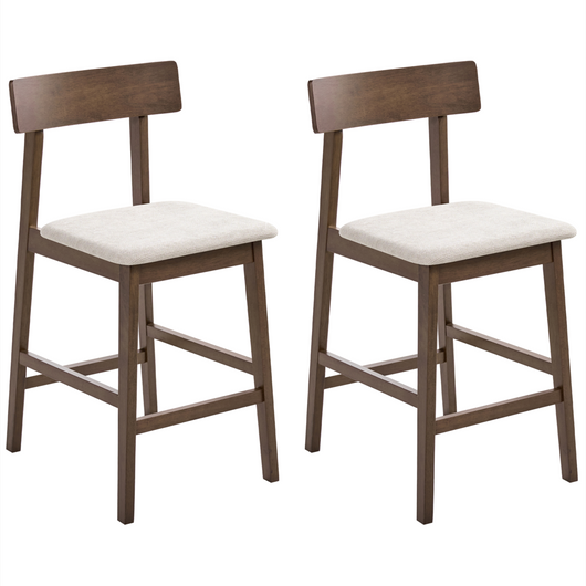 Set di 2 sedie da bar marrone scuro e tortora con seduta in legno di gomma e poliestere, stile tradizionale retrò, per cucina e sala da pranzo