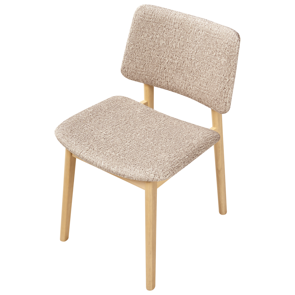 Set di 2 sedie da pranzo marrone chiaro e tortora con struttura in legno di gomma e seduta bouclé, design retrò senza braccioli