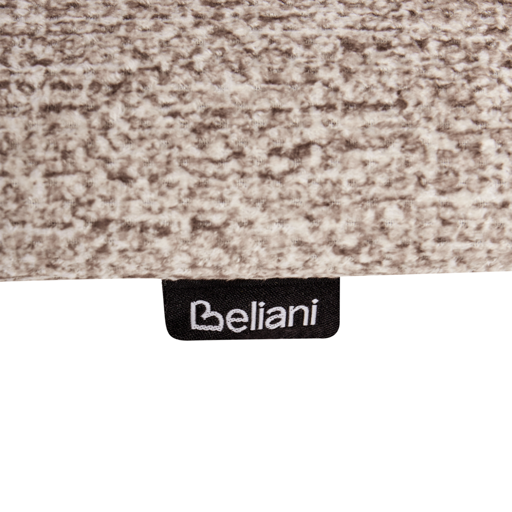 Set di 2 sedie da pranzo marrone chiaro e tortora con struttura in legno di gomma e seduta bouclé, design retrò senza braccioli