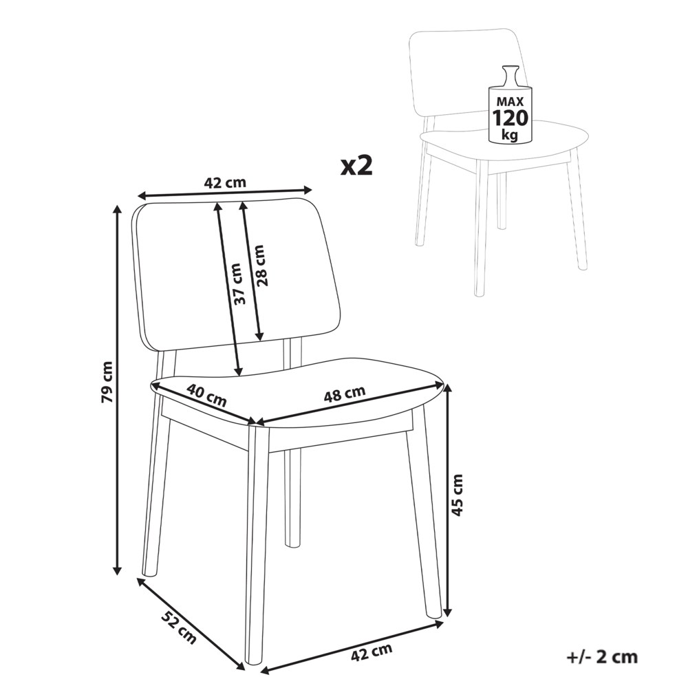 Set di 2 sedie da pranzo marrone chiaro e tortora con struttura in legno di gomma e seduta bouclé, design retrò senza braccioli