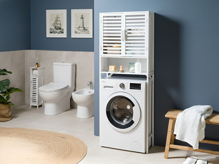 Mobile da bagno in bambù sopra la lavatrice bianco per il bagno Stile minimalista