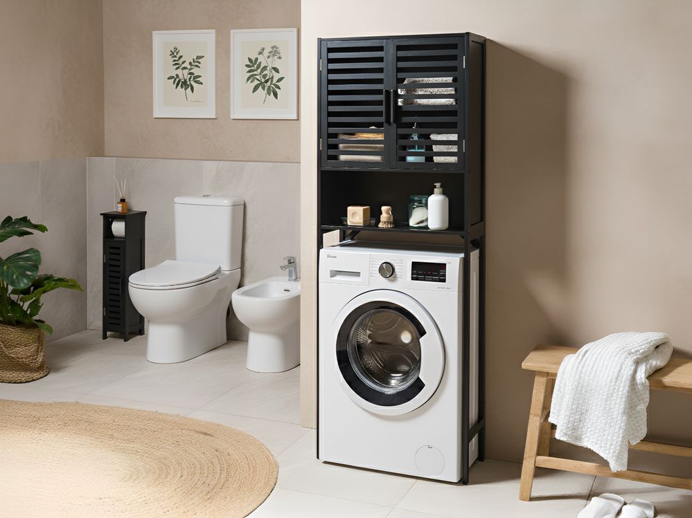 Unità di scaffale per il bagno nero Bambù Stoccaggio per il bagno Stile minimalista