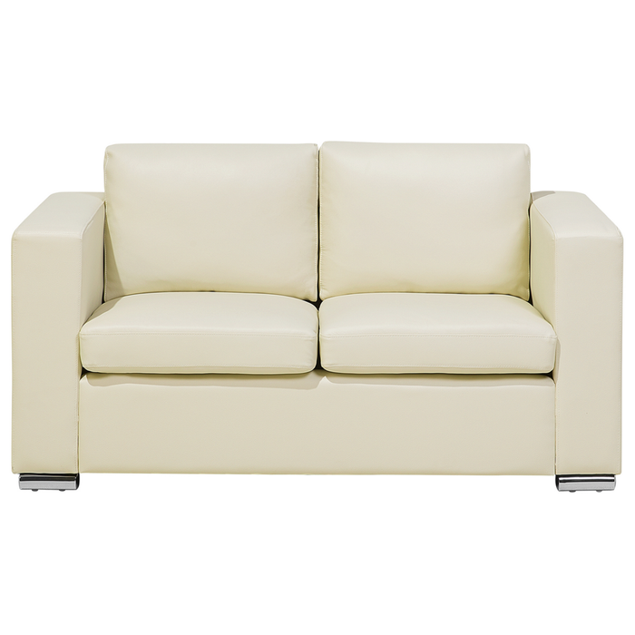 Divano a 2 posti, divano e poltrona Rivestimenti in pelle beige chiaro Gambe cromate Design retrò