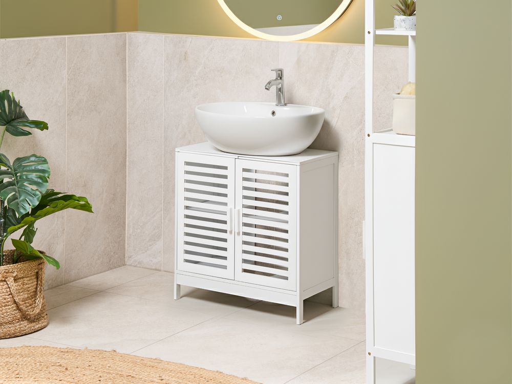 Armadietto per lavabo in bambù bianco per la conservazione del bagno Minimalista