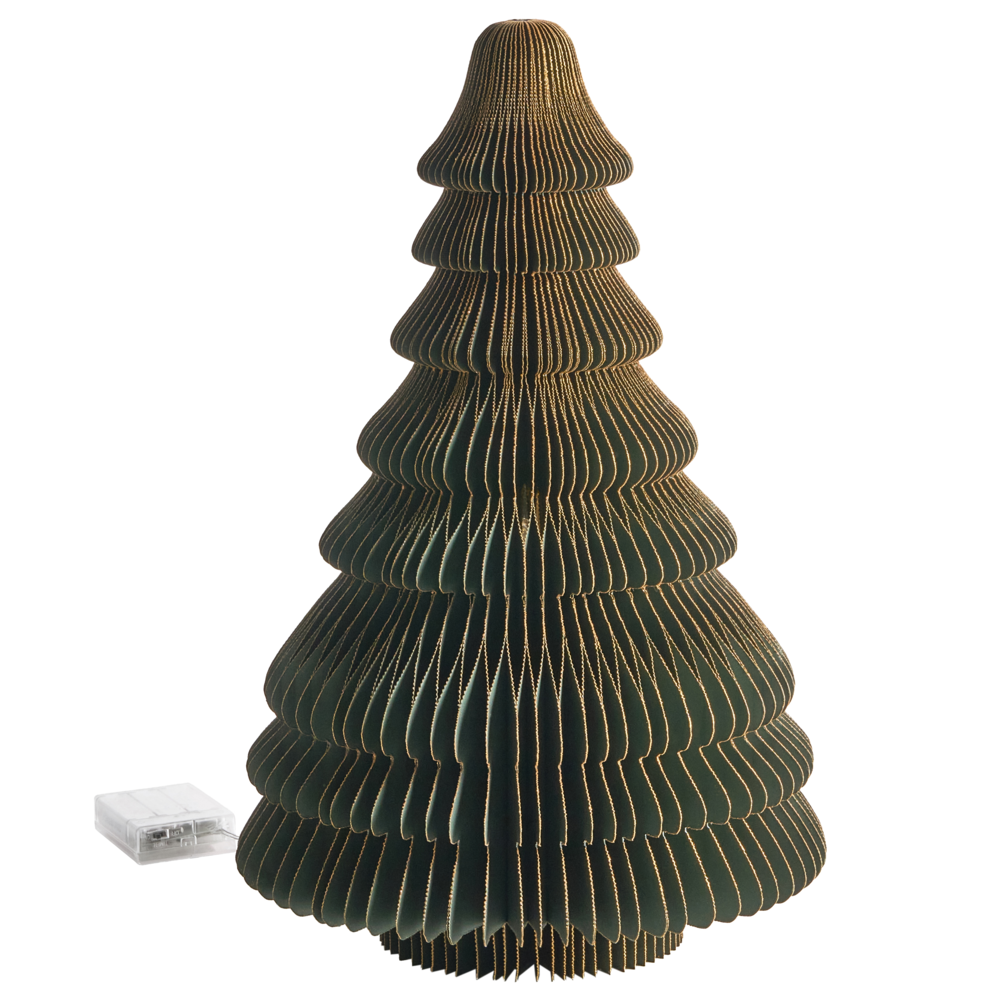 Figurina albero di Natale LED Carta a nido d'ape verde Effetto 3D con luci LED Stile origami Festivo