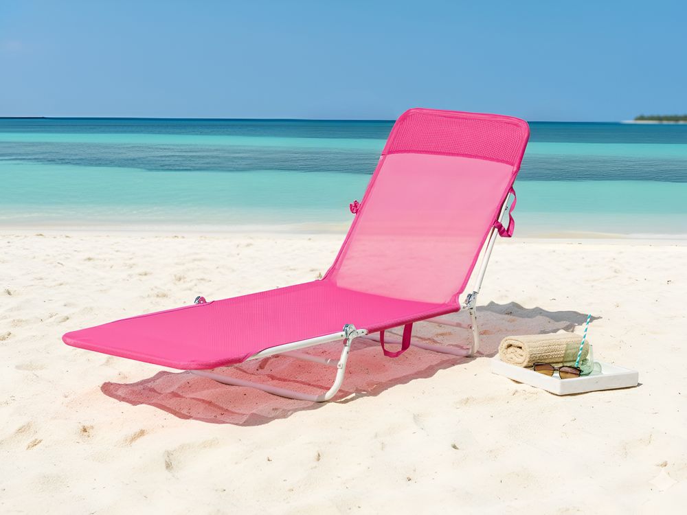 Sdraio da giardino rosa fucsia con seduta in rete e telaio in acciaio con maniglia resistente alle intemperie