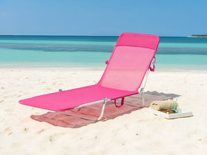 Sdraio da giardino rosa fucsia con seduta in rete e telaio in acciaio con maniglia resistente alle intemperie