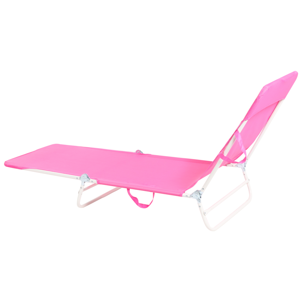 Sdraio da giardino rosa fucsia con seduta in rete e telaio in acciaio con maniglia resistente alle intemperie