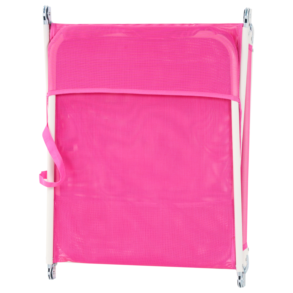 Sdraio da giardino rosa fucsia con seduta in rete e telaio in acciaio con maniglia resistente alle intemperie