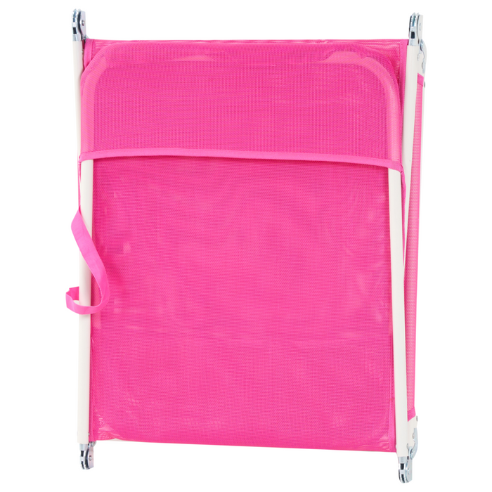 Sdraio da giardino rosa fucsia con seduta in rete e telaio in acciaio con maniglia resistente alle intemperie