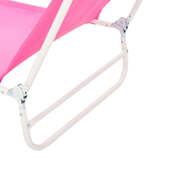 Sdraio da giardino rosa fucsia con seduta in rete e telaio in acciaio con maniglia resistente alle intemperie