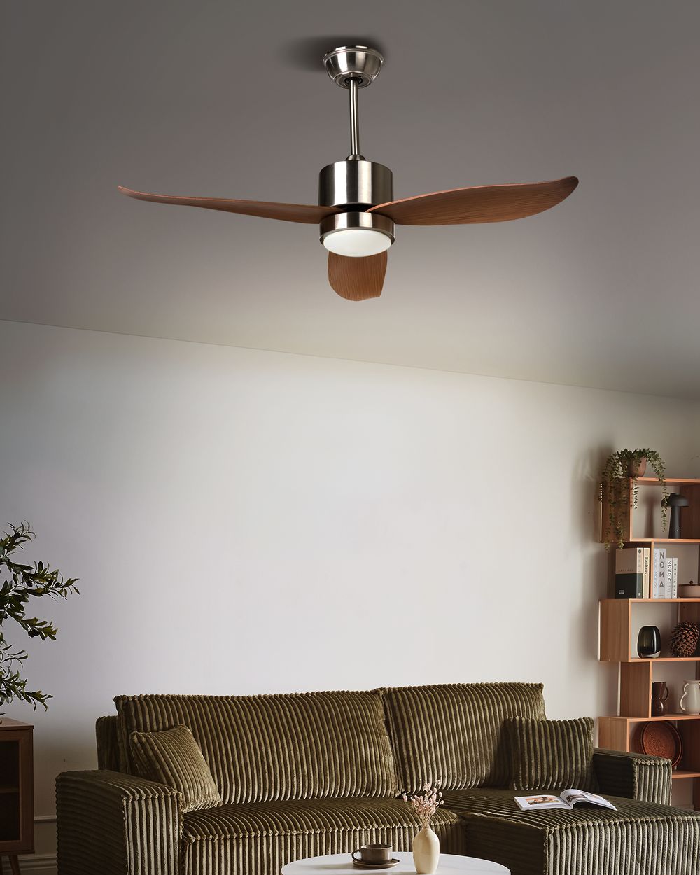 Ventilatore da soffitto con luce in materiale sintetico marrone chiaro Telecomando Moderno soggiorno scandinavo