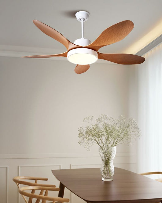 Ventilatore da soffitto con luce in materiale sintetico marrone chiaro Telecomando Moderno soggiorno scandinavo