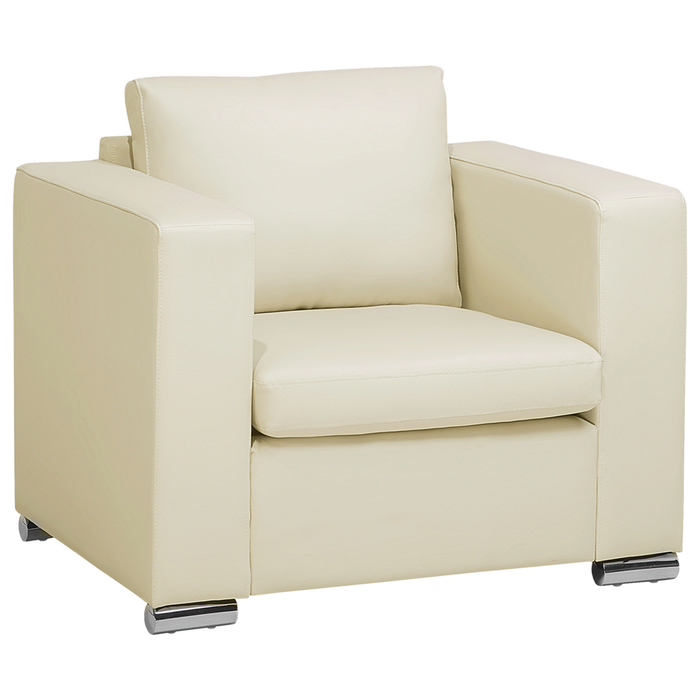 Poltrona Club Chair Beige Rivestimento in pelle crosta Gambe cromate Design retrò