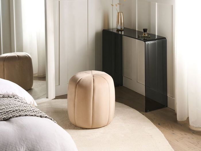 Pouf Beige Velluto Pouf Poggiapiedi Rotondo Glam