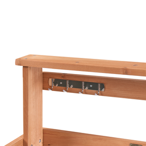 Tavolo da giardinaggio con contenitore in legno di abete marrone chiaro 74 x 40 x 119 cm Piano di lavoro in ferro zincato con ruote