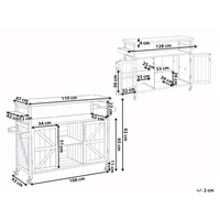 Cucina da esterno a isola in legno di abete marrone 2 ante, ripiani aperti, piano in acciaio 128 x 47 x 85 cm Cucina da giardino con ruote