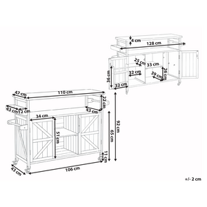 Cucina da esterno a isola in legno di abete marrone 2 ante, ripiani aperti, piano in acciaio 128 x 47 x 85 cm Cucina da giardino con ruote