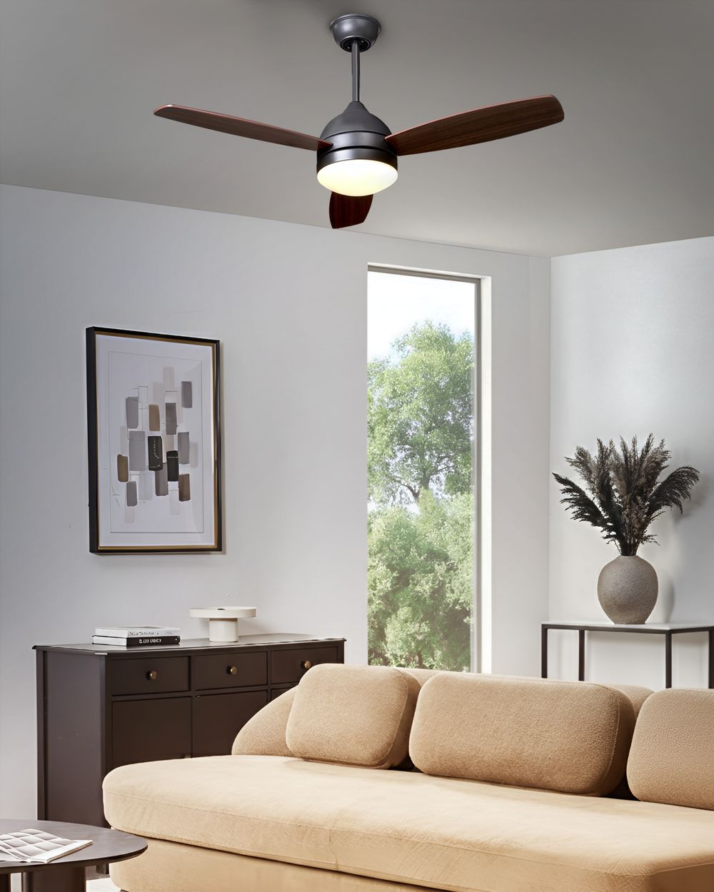 Ventilatore da soffitto con luce LED Marrone scuro Materiale sintetico Telecomando Timer