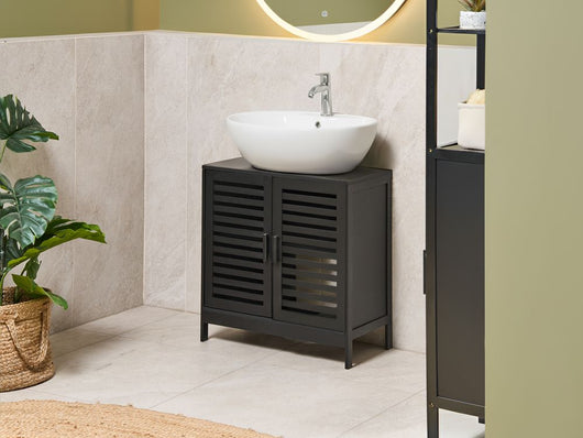 Armadietto per lavabo in bambù nero per la conservazione del bagno Minimalista