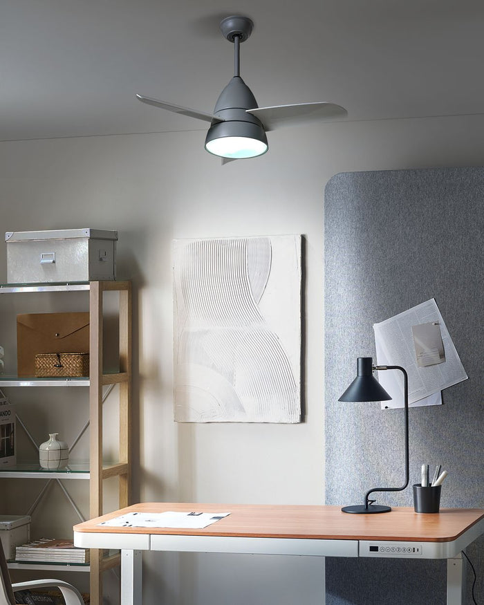 Ventilatore da soffitto con luce Grigio Sintetico Telecomando Moderno Scandinavo Soggiorno